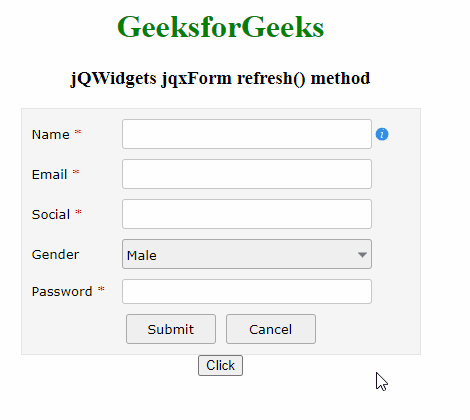 Jquery Reset Form jQWidgets jqxForm refresh() 方法 | 码农参考