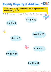 identity property of addition worksheet printable pdf for kids