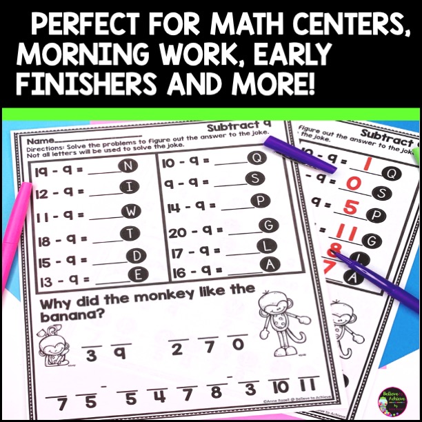 subtraction within 24 worksheets monkey jokes made by teachers