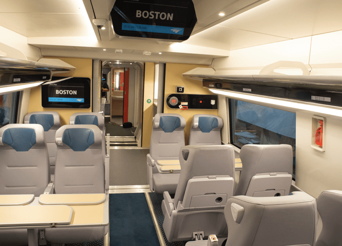 It's exciting to anticipate a flight in business class. Amtrak reveals snazzy interior of new Acela Express trains