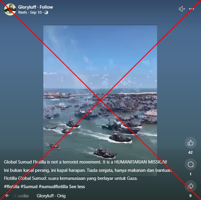 Video shows China fishing boats, not Gaza aid flotilla