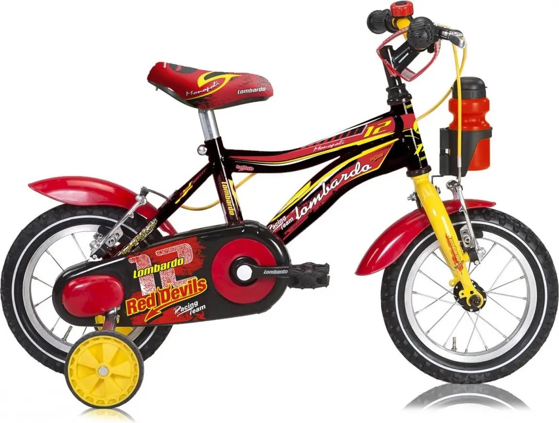 Vélo 12 pouces vtc enfant 3 ans classic. LOMBARDO VÃ©lo enfant MONOPOLI 12'' Noir/Rouge/Jaune - ALLTRICKS