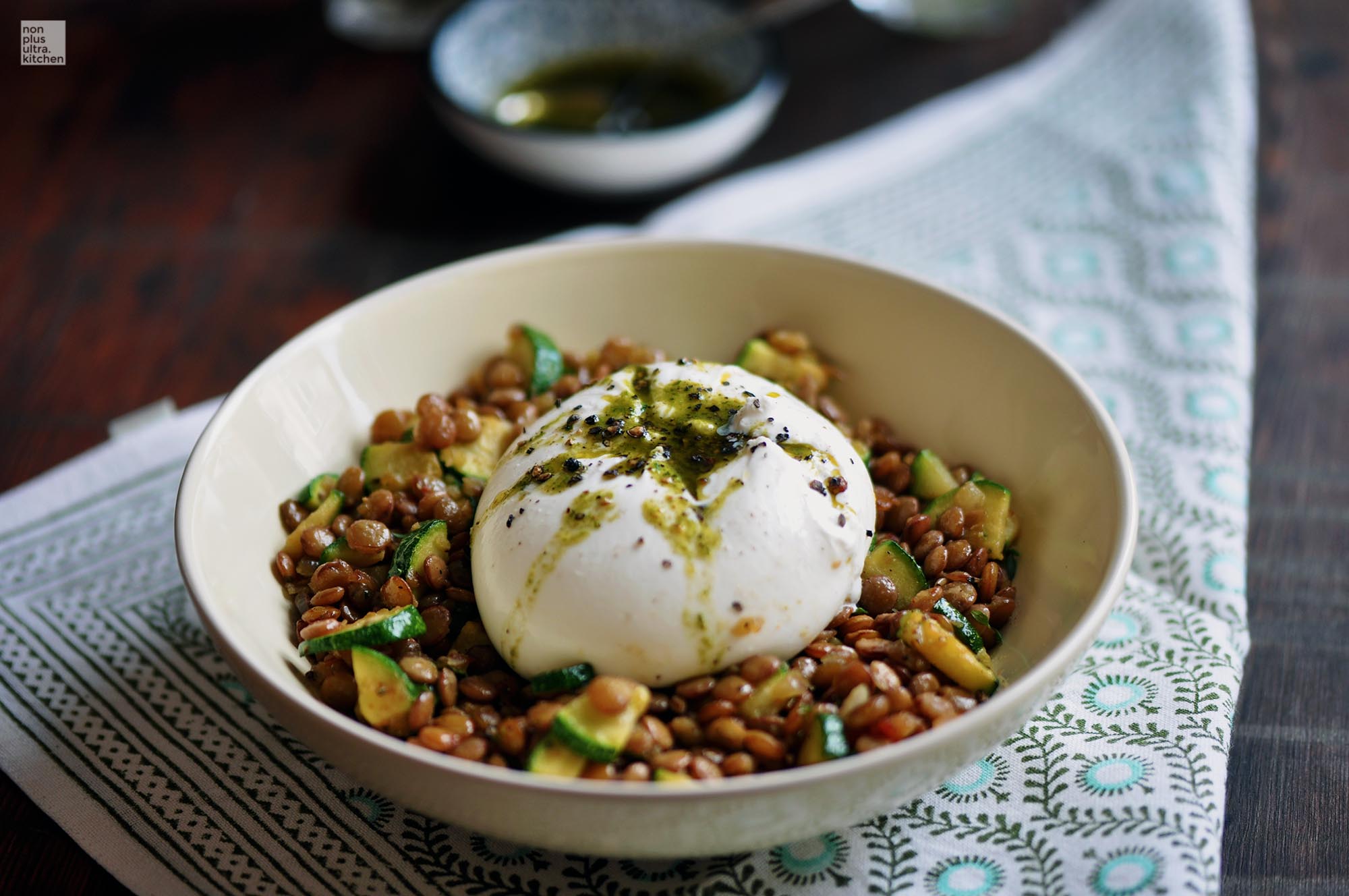 Burrata with Lentils and Basil Vinaigrette merima.ch