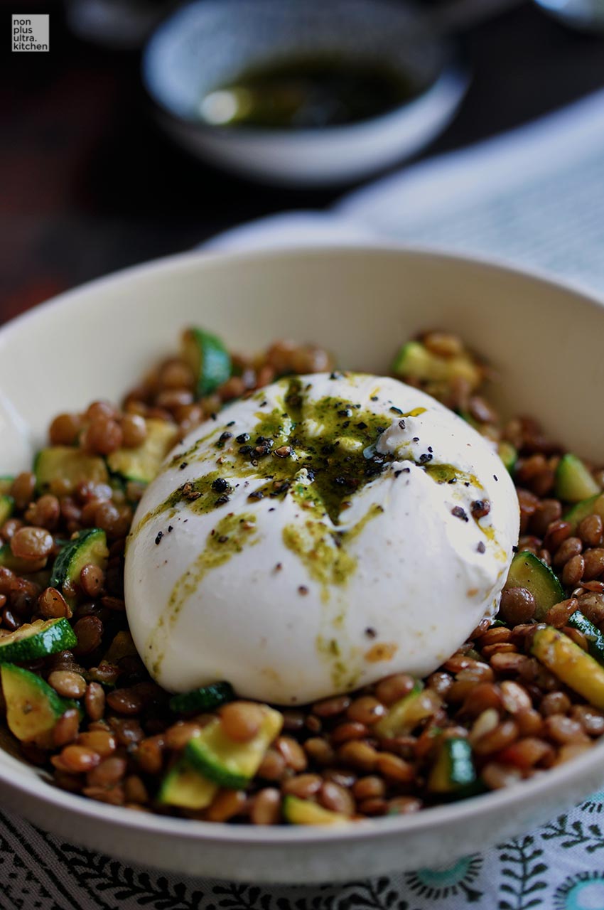 Burrata with Lentils and Basil Vinaigrette merima.ch