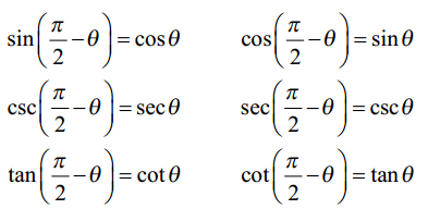 Cofunction Trigonometry Formulas