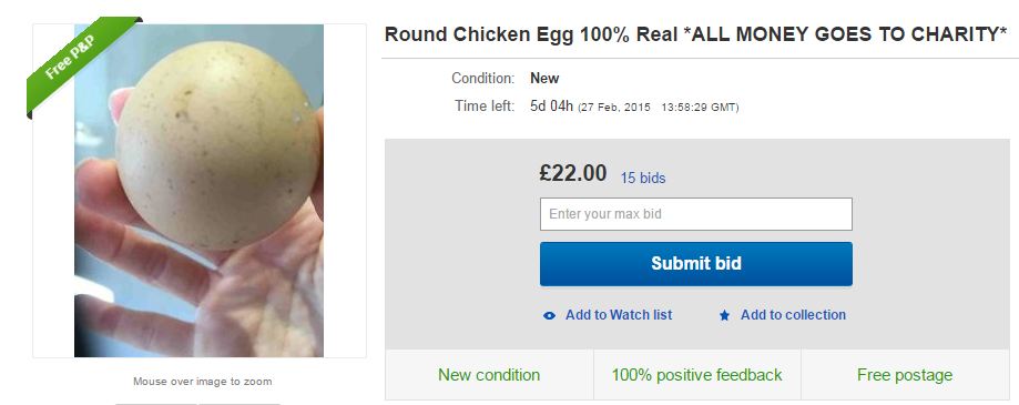 Get Your Bids In One In A Billion Spherical Chicken Egg For Sale On