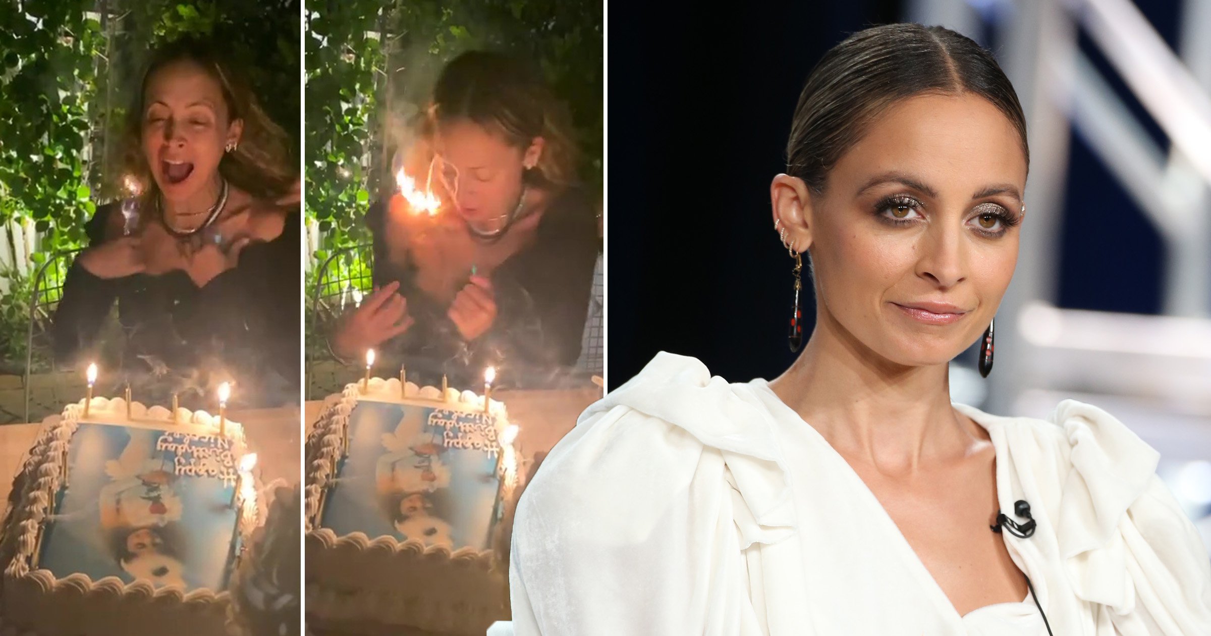 The former reality tv star wasn't quite aware of which candles were still lit when she leaned over her cake. Nicole Richie Accidentally Sets Hair On Fire At 40th Birthday Party Metro News