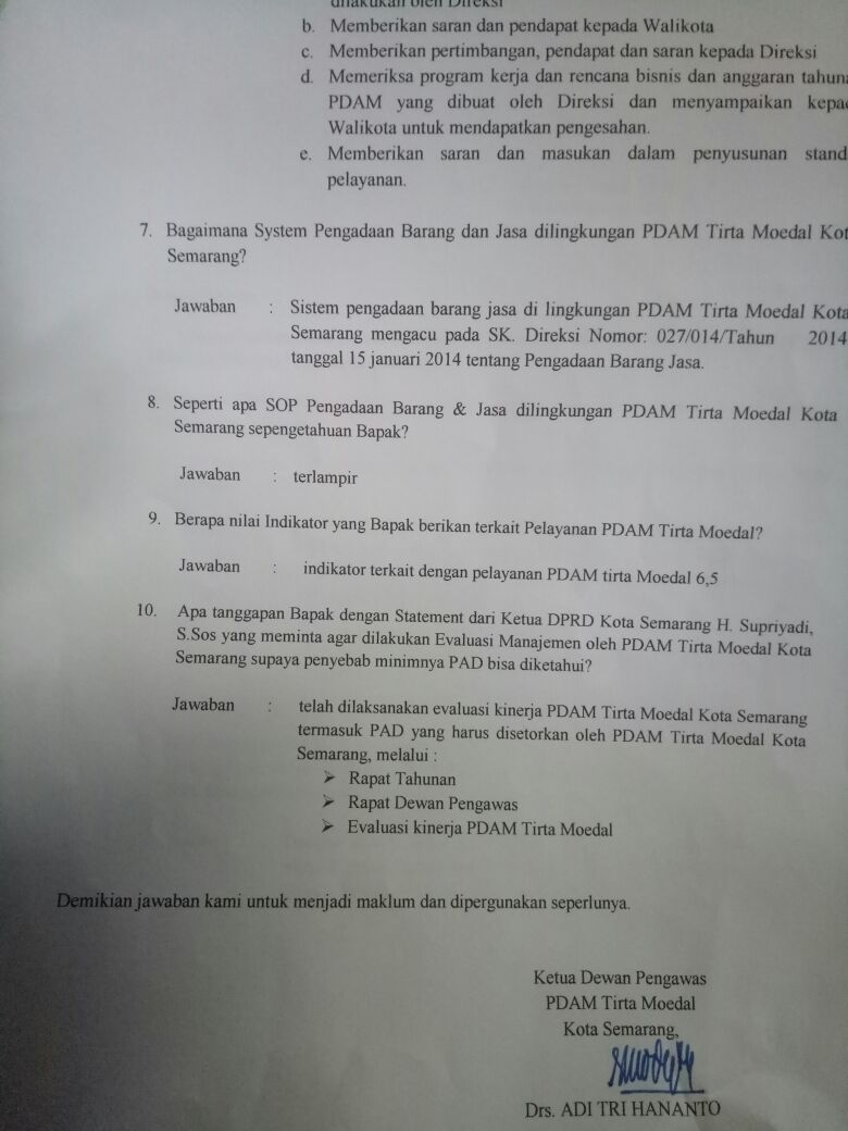 Menyusun rencana kerja dan anggaran satuan pengawas internal. Pdam Tirta Moedal Bersih Atau Keruh Jawaban Ketua Dewan Pengawas Metro Times News