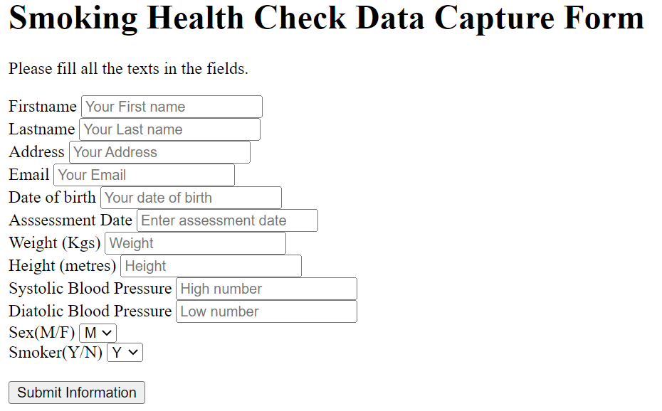 Health report data form