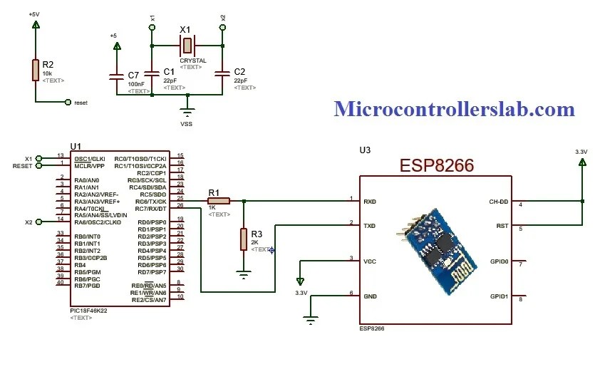 ESP8266 wifi module interfacing with pic microcontroller ssr schematic ge proteus 