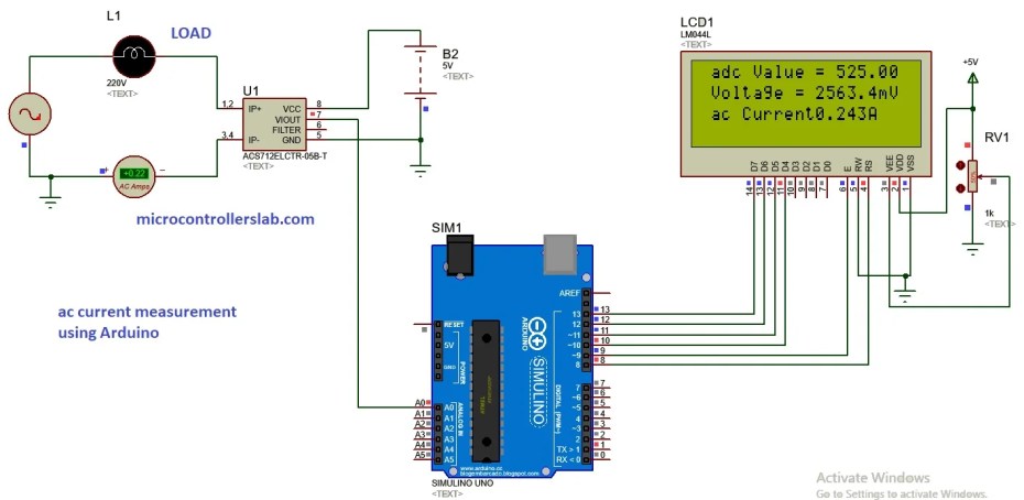 ac current measurement using acs712 hall effect current sensor and Arduino