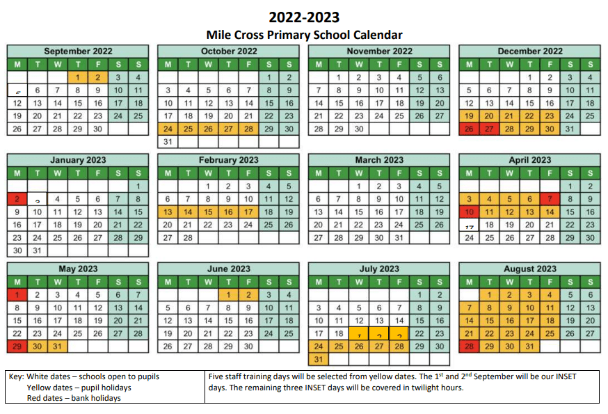 Term Dates Mile Cross Primary School