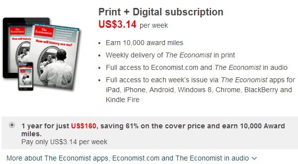 The economist print & digital. Buy Lufthansa Miles For 1 6 Cents And Get The Economist Subscription Milevalue