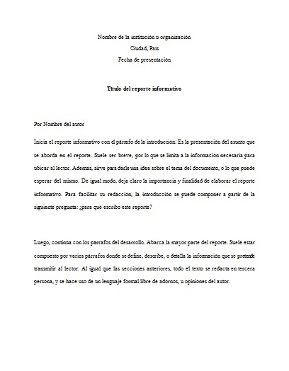 D e f i n i c i ó n de informe. Reporte Informativo Aprende A Hacerlo En Milformatos Com