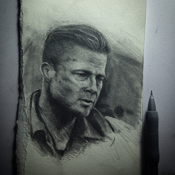 After watching the movie once upon time in hollywood, i was very impressed by brad's play and i decided to draw a portrait . Fury Brad Pitt On Behance