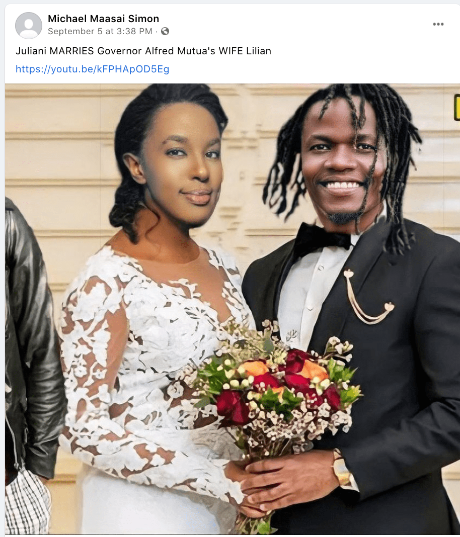 Alfred mutua has spoken and written about the effects of corruption on african country. Altered This Image Doesn T Show Kenyan Rapper Juliani Marrying Governor Alfred Mutua S Ex Wife By Pesacheck Pesacheck