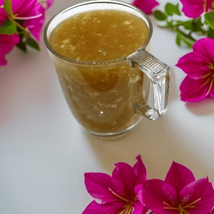 A warm arrowroot drink: tropical serenity in a cup