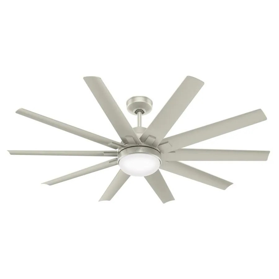 It can help keep your room cool during sweltering days while providing visual interest. Hunter Overton 60-in Matte Nickel LED Indoor/Outdoor