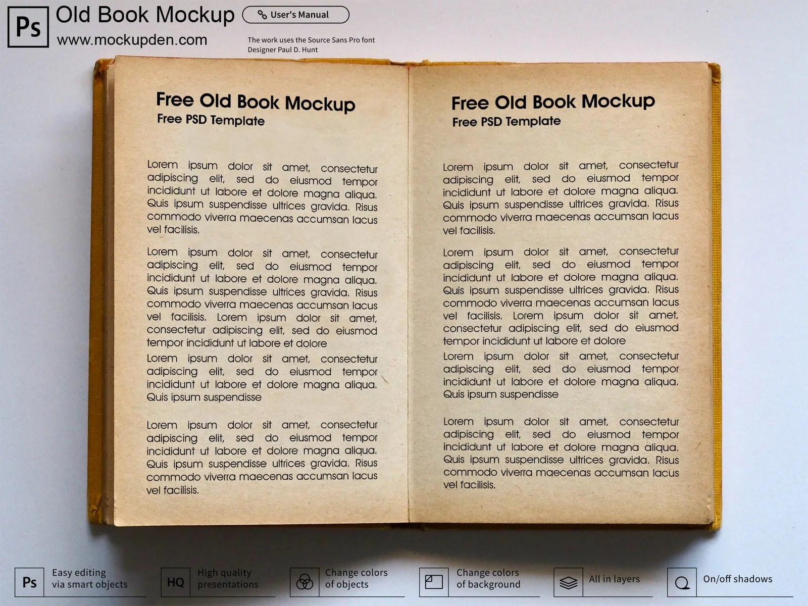Free vintage book mockup to present your branding design in a photorealistic look. Free Old Book Mockup Psd Template Mockup Den