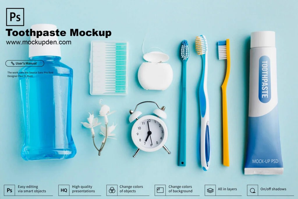 Free Toothpaste Mockup Scene PSD Template Mockup Den
