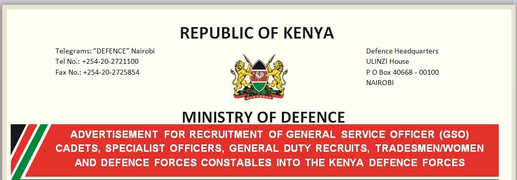 Learn how to pay bills online through synchrony bank. Advertisement For Recruitment Of General Service Officer Gso Cadets Specialist Officers General Duty Recruits Tradesmen Women And Defence Forces Constables Into The Kenya Defence Forces Ministry Of Defence Kenya