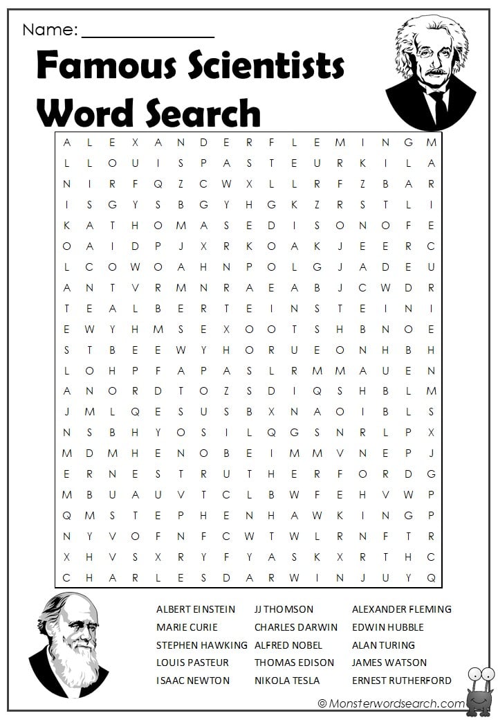 famous scientists word search monster word search