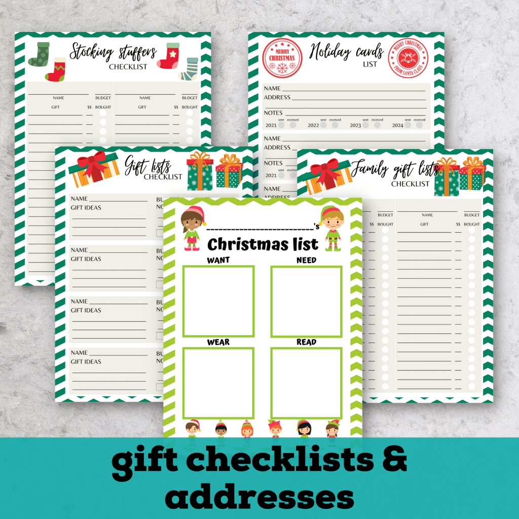 gift checklists and addresses