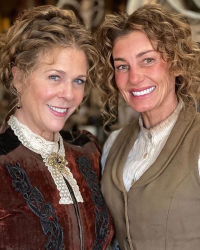 Rita Wilson as Carolyn the Shopkeeper at Doan's Crossing and Faith Hill as Margaret Dutton from the Paramount+ original series 1883, Created and written by Taylor Sheridan. Photo Cr: Paramount+ © 2022 MTV Entertainment Studios. All Rights Reserved.