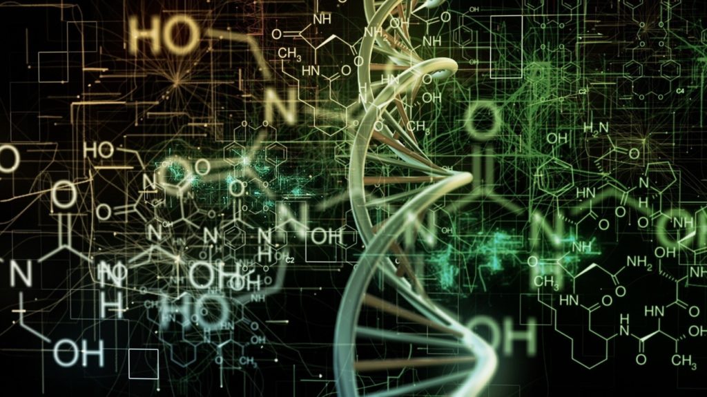 A stock Science photo with DNA and molecules.