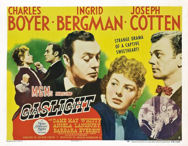 Directed by George Cukor, Screenplay by John Van Druten, Walter Reisch, and John L. Balderston, Based on "Gas Light" 1938 play by Patrick Hamilton, Produced by Arthur Hornblow Jr., Starring: Charles Boyer, Ingrid Bergman, Joseph Cotten, May Whitty, Angela Lansbury, with Cinematography by Joseph Ruttenberg, and Edited by Ralph E. Winters, with Music by Bronisław Kaper, Production company: Metro-Goldwyn-Mayer, Distributed by Loew's, Inc. (1944) Photo Credit: LMPC via Getty Images