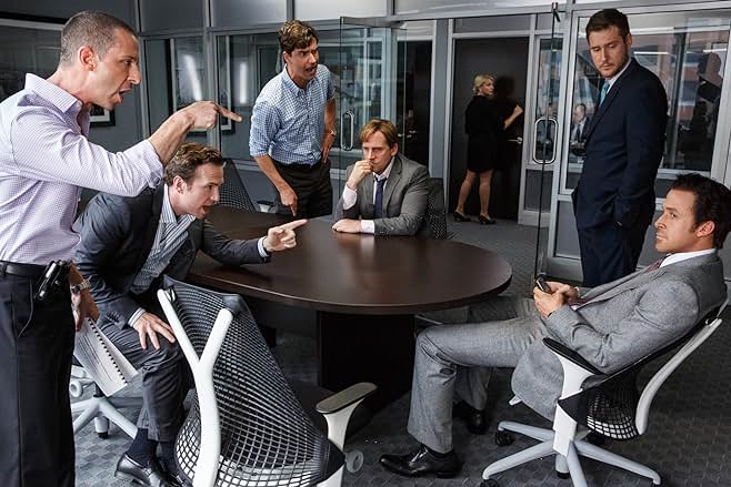Jeremy Strong, Rafe Spall, Hamish Linklater, Steve Carell, Jeffry Griffin, and Ryan Gosling in "The Big Short" (2015) Photo Credit: Paramount Pictures