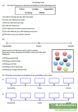 Teaching & learning plan 1: Probability Scale Mr Mathematics Com