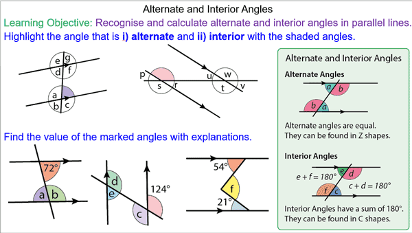 When parallel lines get crossed by another line (which is called a transversal), you can see that many angles . Alternate And Interior Angles In Parallel Lines Mr Mathematics Com
