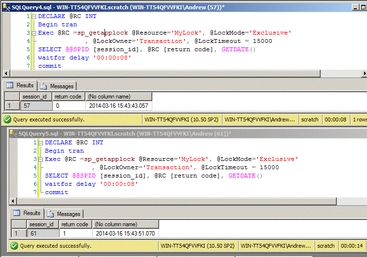 Under remote server connections, in the remote query timeout box, type or select a value from 0 through 2,147,483,647 to set the maximum number seconds for … Prevent multiple users from running the same SQL Server