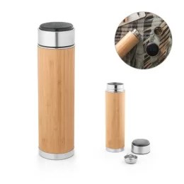 Squeeze Térmico em Aço Inox Reciclado e Bambu com Termómetro Digital 430 mL SP94296