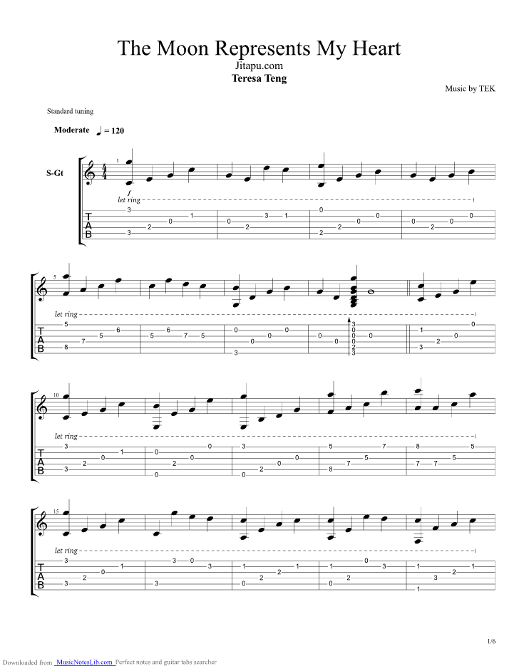 Wǒ de xīn) is a chinese song that was written by sun yi and the music was . The Moon Represents My Heart Guitar Pro Tab By Teresa Teng Musicnoteslib Com