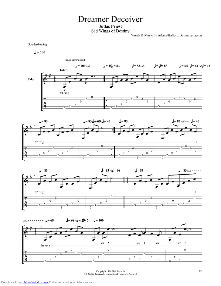Diamonds and rust acoustic chords · i'll be damned, here comes your ghost again · but that's not unusual · it's just that the moon is full · and you decided to call . Dreamer Deceiver guitar pro tab by Judas Priest