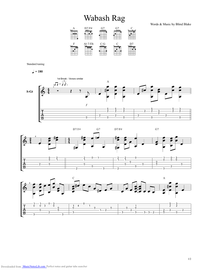 Blind blake · album · 2015 · 38 songs. Wabash Rag guitar pro tab by Blind Blake @ musicnoteslib.com