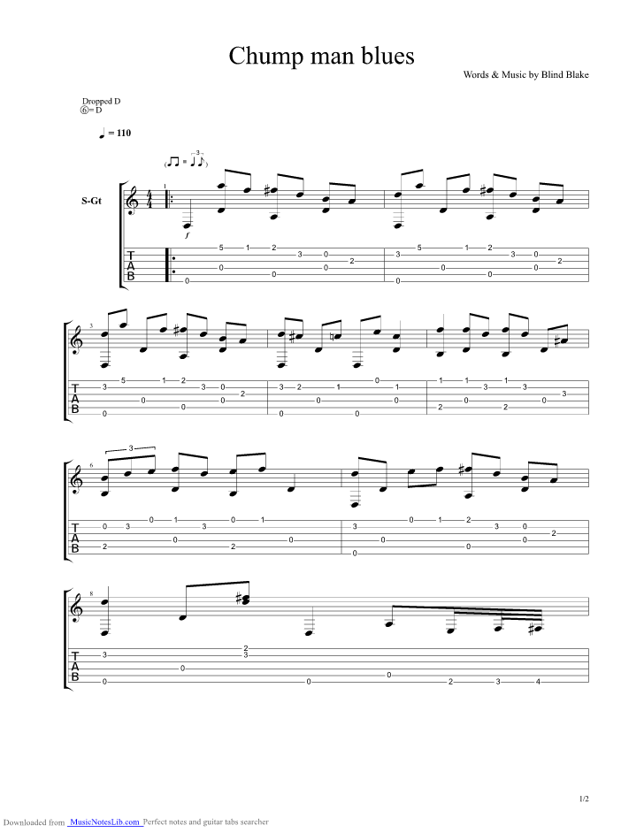 Watch and learn how to play blind blake chords and tabs with our video lessons. Chump man blues guitar pro tab by Blind Blake