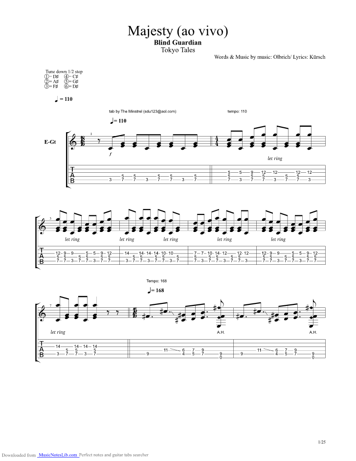 We may earn commission on some of the items you choose to buy. Majesty guitar pro tab by Blind Guardian @ musicnoteslib.com