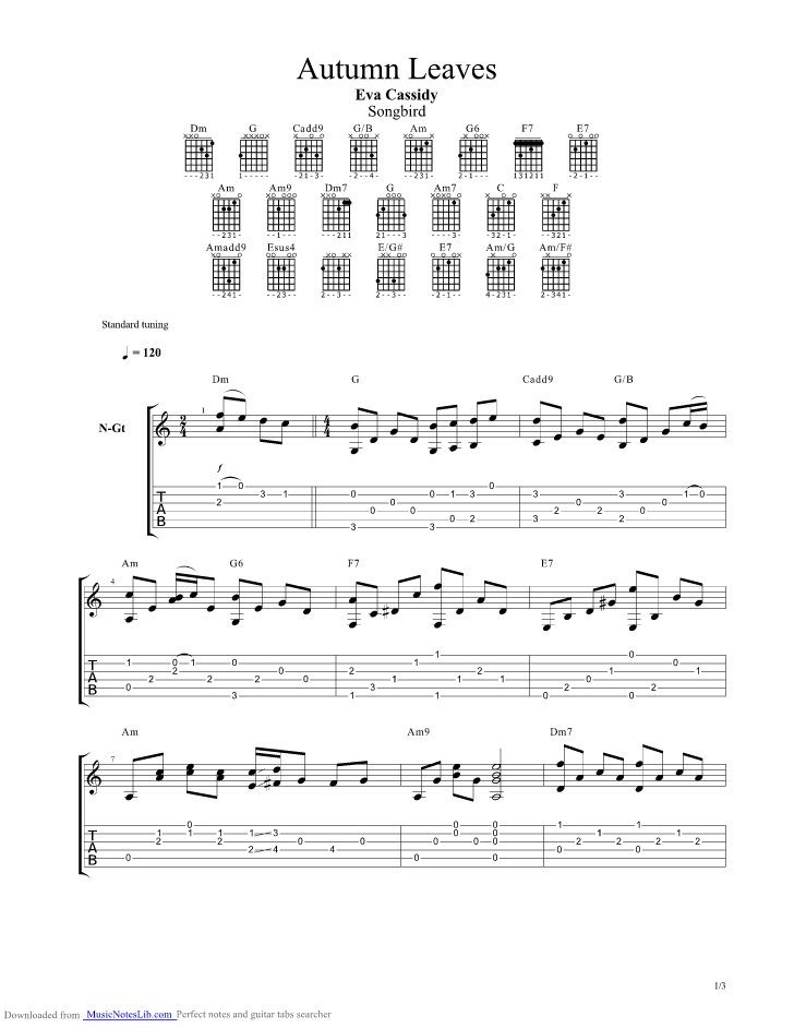 Gold is a great investment because it maintains its value in the long term. Autumn Leaves guitar pro tab by Eva Cassidy