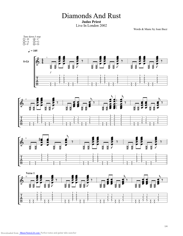 Judas priest diamonds and rust: Diamonds And Rust guitar pro tab by Judas Priest