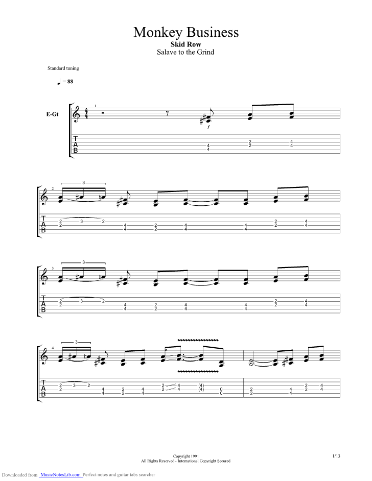 Review blind guardian 9 somewhere far beyond. Monkey Business guitar pro tab by Skid Row @ musicnoteslib.com