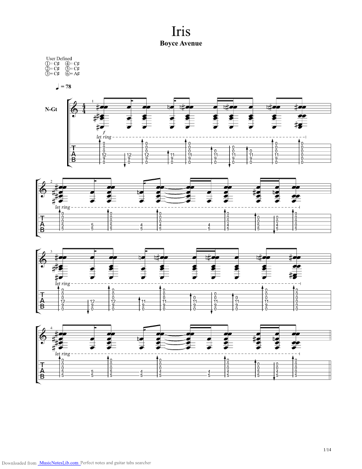 Boyce avenue (dominant) boyce avenue's tuning: Iris Guitar Pro Tab By Boyce Avenue Musicnoteslib Com