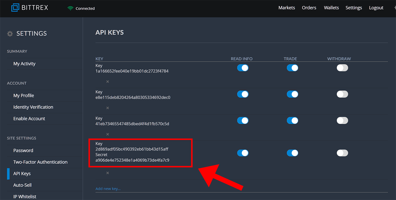 Which supplies a safe and secure and also safeguarded trading atmosphere for its consumers to buy and sell over 730 of one of the most normally traded crypto markets. Bittrex API Keys â Fiat Autosettlement â MyCryptoCheckout