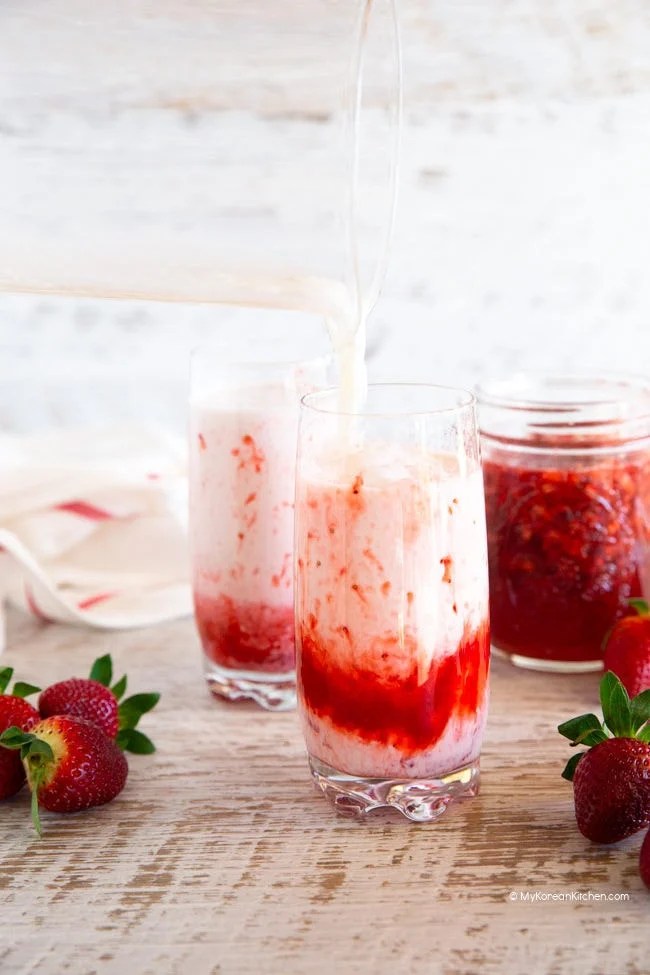 I noticed some cafes served strawberry latte so i ordered it thinking there would be some caffeine in it but it was strawberry … Korean Strawberry Milk My Korean Kitchen