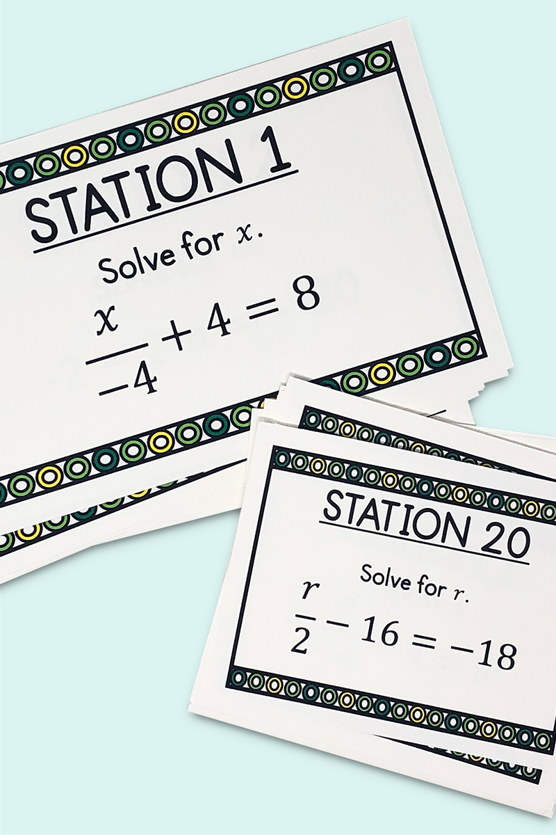 Practicing two step equations has never been more easy with these task cards! They include multiple printing options and an answer key. Give yourself an easy day, and give your class an entertaining way to review two-step equations!  Your middle school math class will love them!