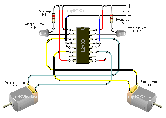 Микросхема в домашних условиях. Схема управления моторчиком машинки. Простейший робот на микросхеме l293. Схема подключения моторчика модели машинки. Схема управления двумя моторчиками.