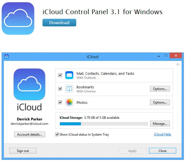 iCloud Control Panel now supports Windows 8.1