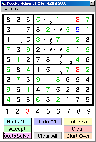 Enter numbers into the blank spaces so that each row, column and 3x3 box contains the numbers 1 to 9 without repeats. MZRG - Sudoku Solver Project